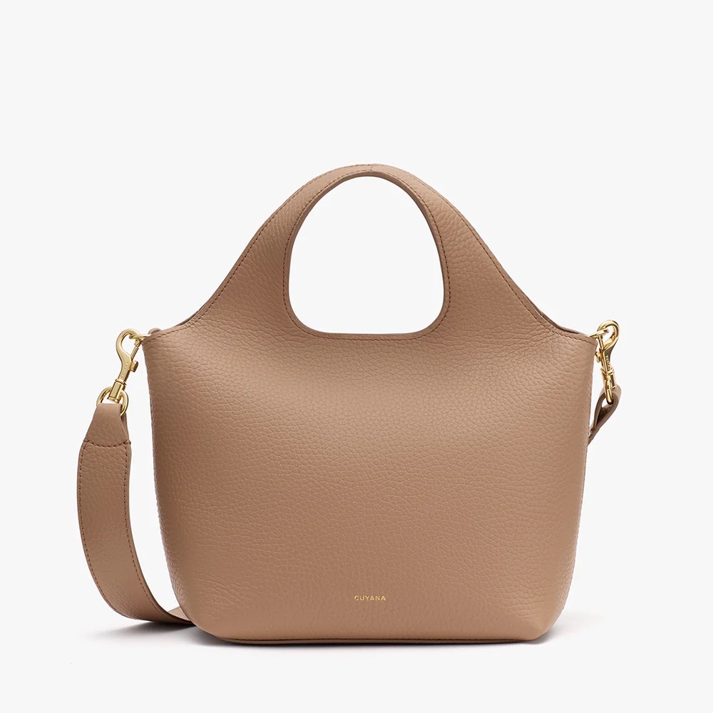 Cuyana | Mini System Tote in Cappuccino | Brown Leather Tote with Gold Hardware